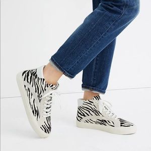 Madewell Unisex Sidewalk High-Top Sneakers in Zebra Calf Hair Women’s 9.5 M’S 8